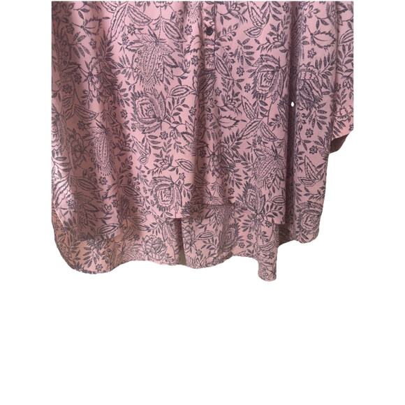 Catherines Pink Black Floral Popover Blouse Collared 3/4 Sleeve 3X Plus Petite - Picture 4 of 7